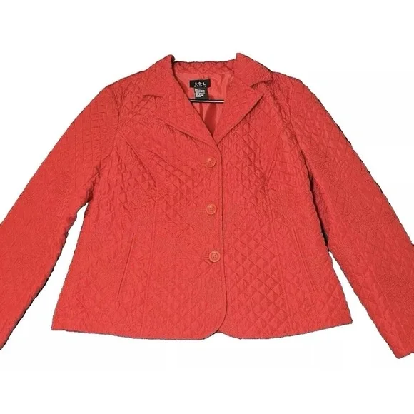 RQT Womens Size PM Quilted Jacket Red Petite Lightweight Button Front Embroidery - Picture 2 of 15